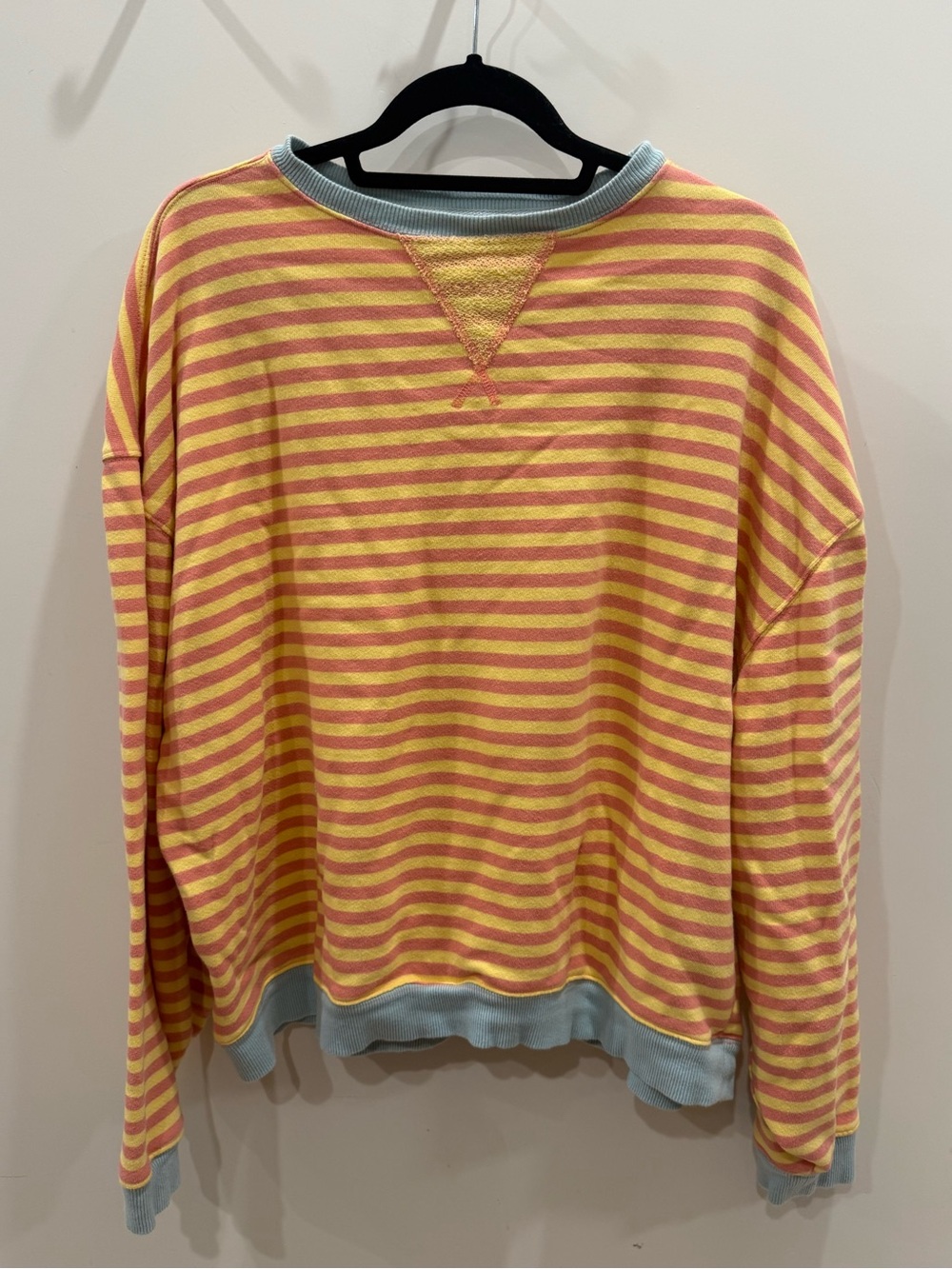 We The Free Pastel Yellow & Pink Striped Crewneck Sweater